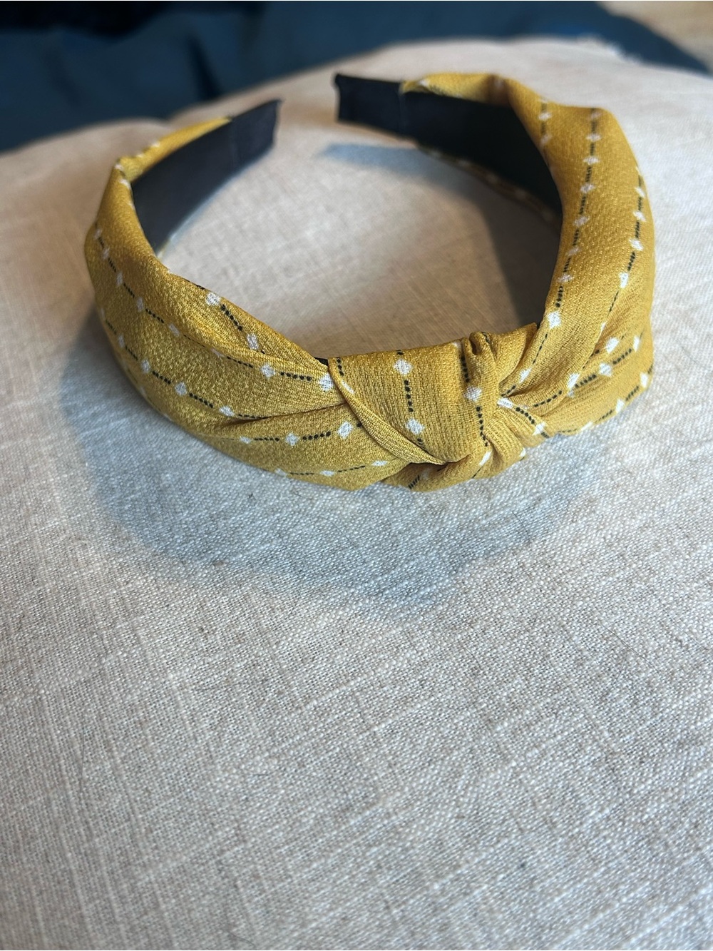 Mustard Yellow Knotted Headband with Dotted Stitch Detail